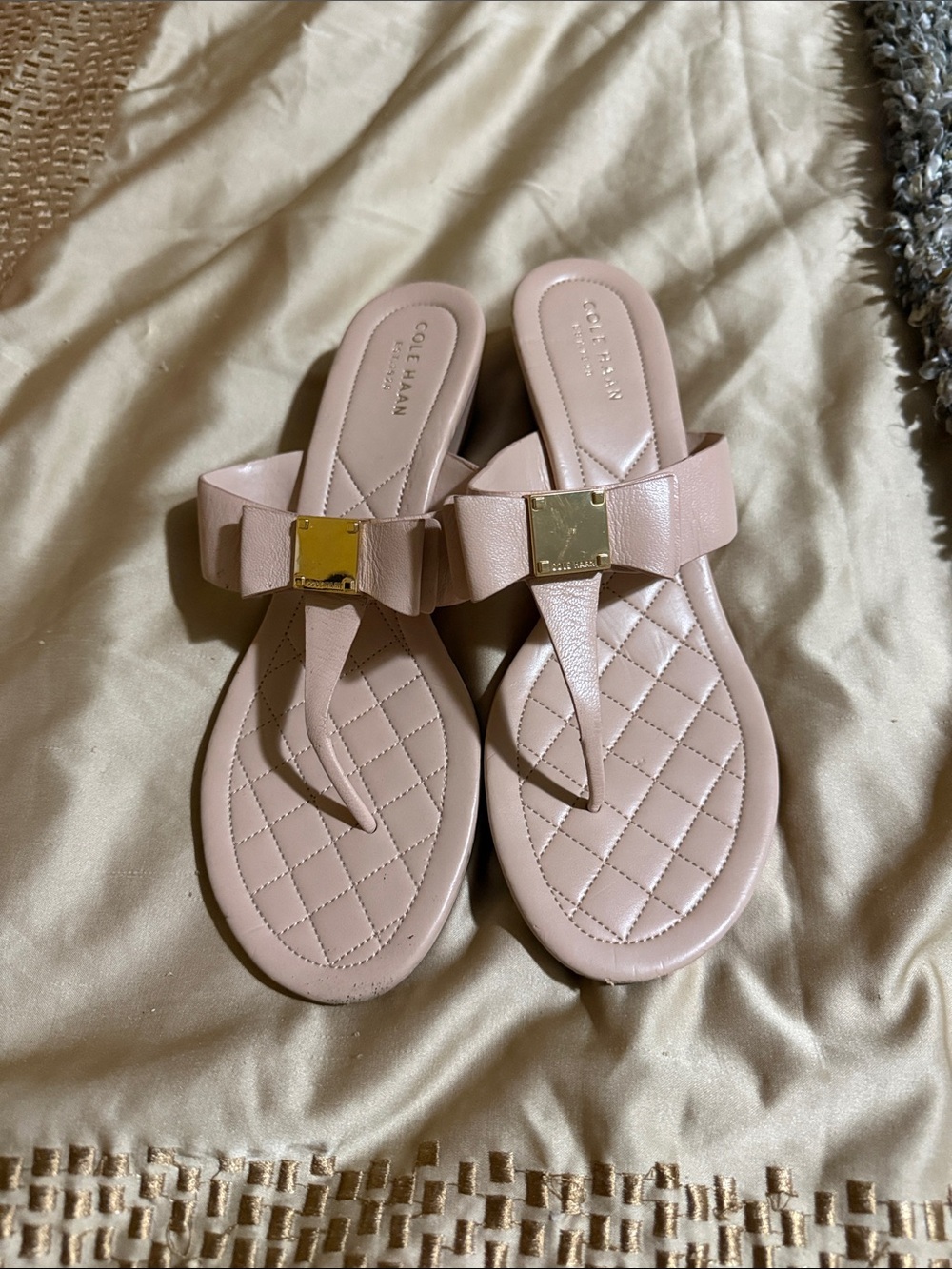 Cole Haan Pale Pink Quilted Thong Sandals with Gold Accent - Picture 2 of 5
